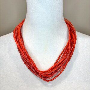 Vibrant Coral Color Statement Necklace 16 Layers of trendy beads & crystals